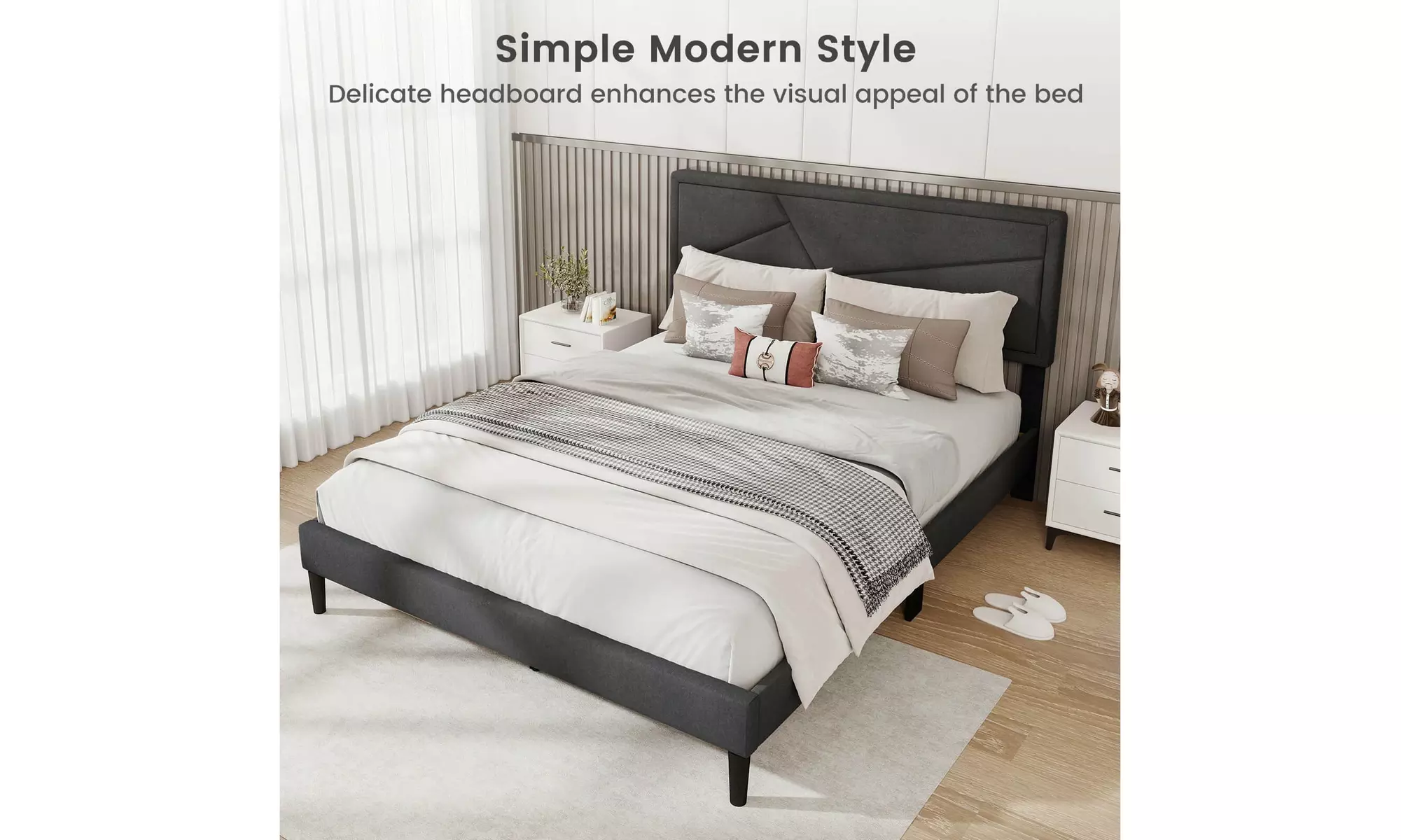 Costway Bed Frame with High Headboard and Wooden Slats