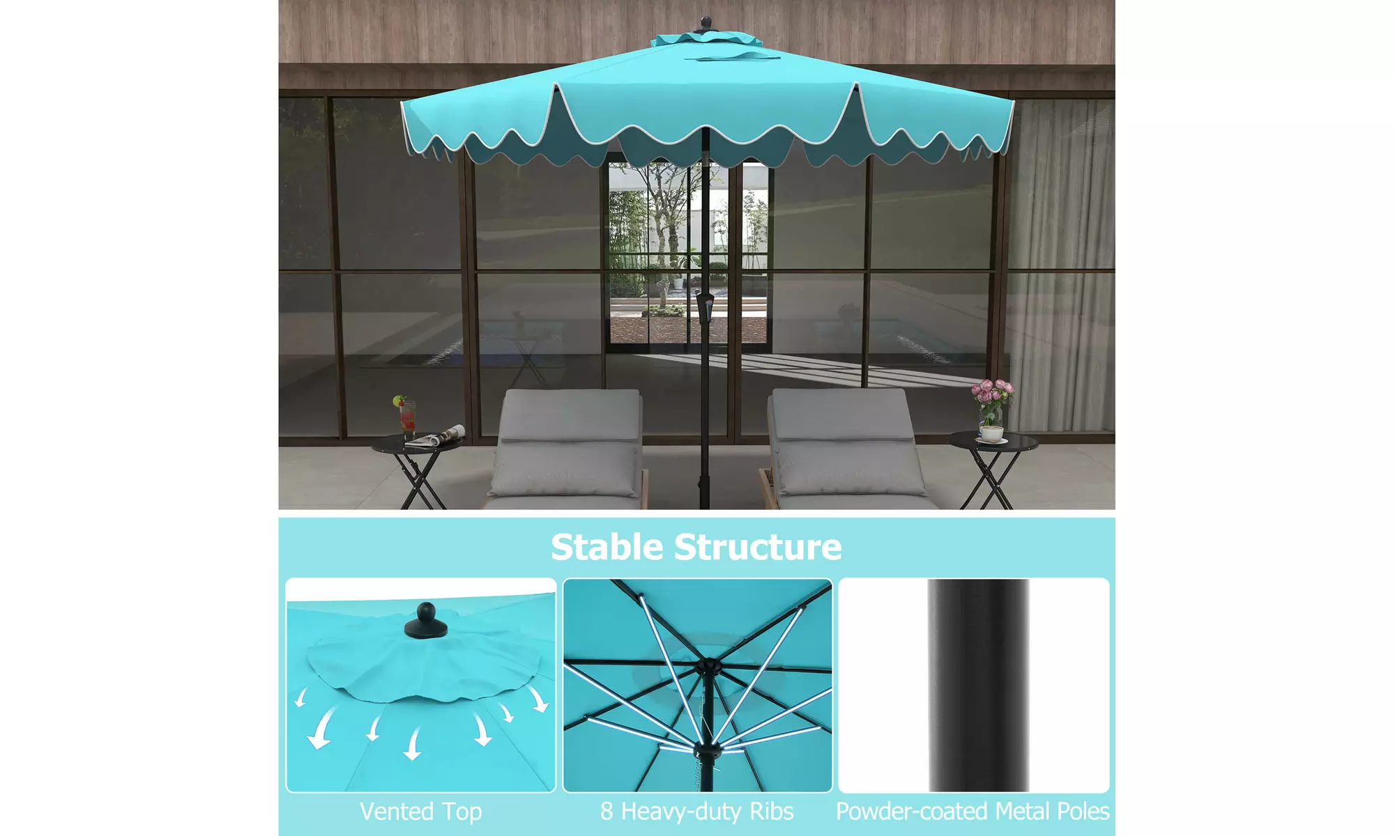 Costway 9 ft Patio Umbrella Two-Tier Market Table Umbrella Sun-Protective Canopy