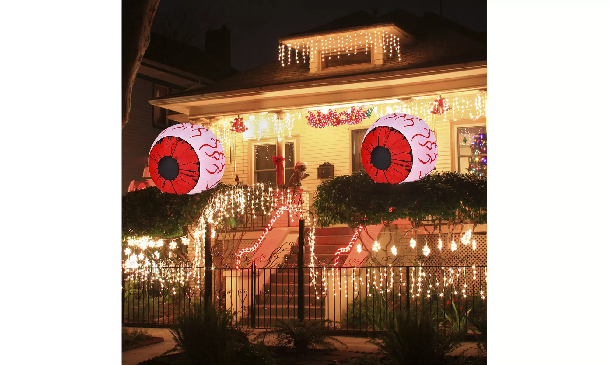 Costway 2 Pack 3 FT Halloween Inflatable Eyeballs w/ Air Blower & Red LED Lights