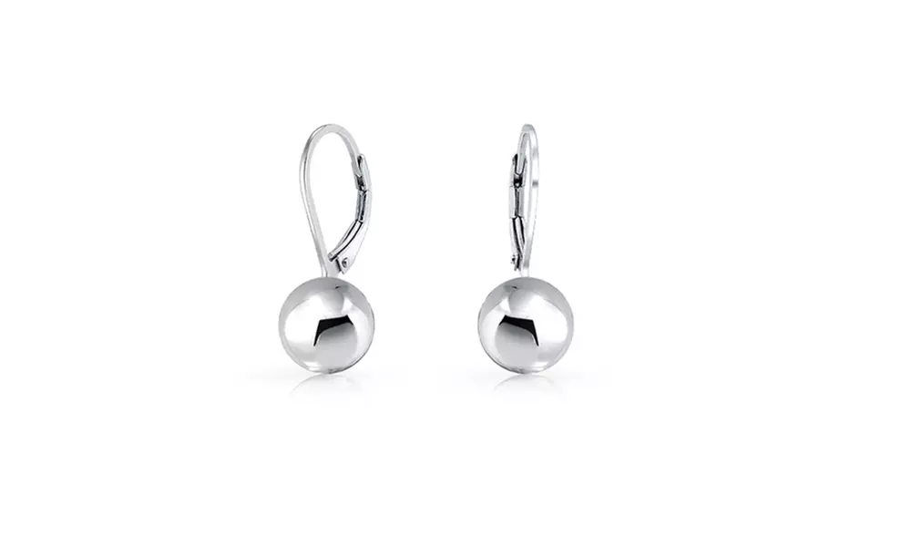 1 or 3 Pairs Italian Sterling Silver 8mm Leverback Ball Earrings
