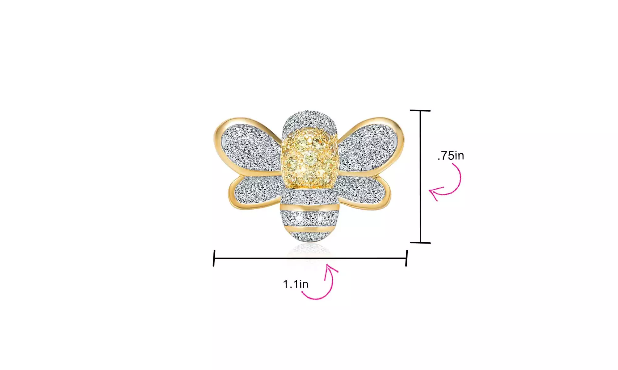 Two Tone Bumble Bee Yellow White Cubic Zirconia Pave CZ Brooch Pendant - Second Medium