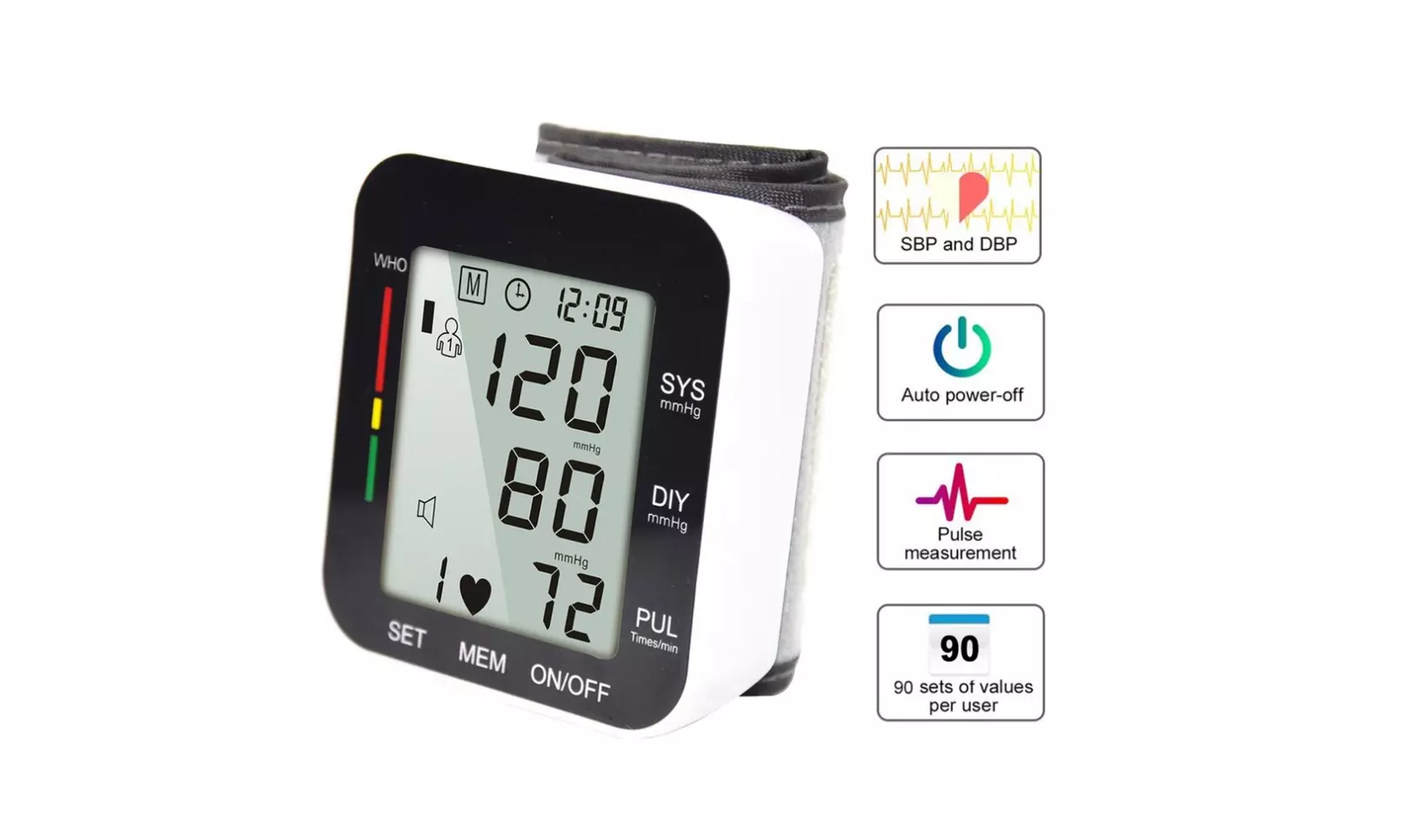 Automatic Digital Wrist Blood Pressure Monitor BP Cuff Machine Home Test Device - Primary Image