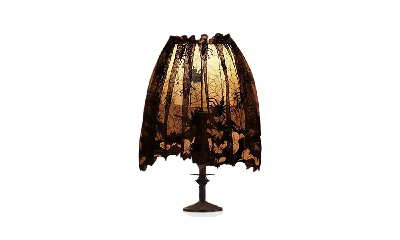 Black Gothic Style Lamp Shade Cover Bat Spider Lace Lampshade Decor Halloween - Second Medium