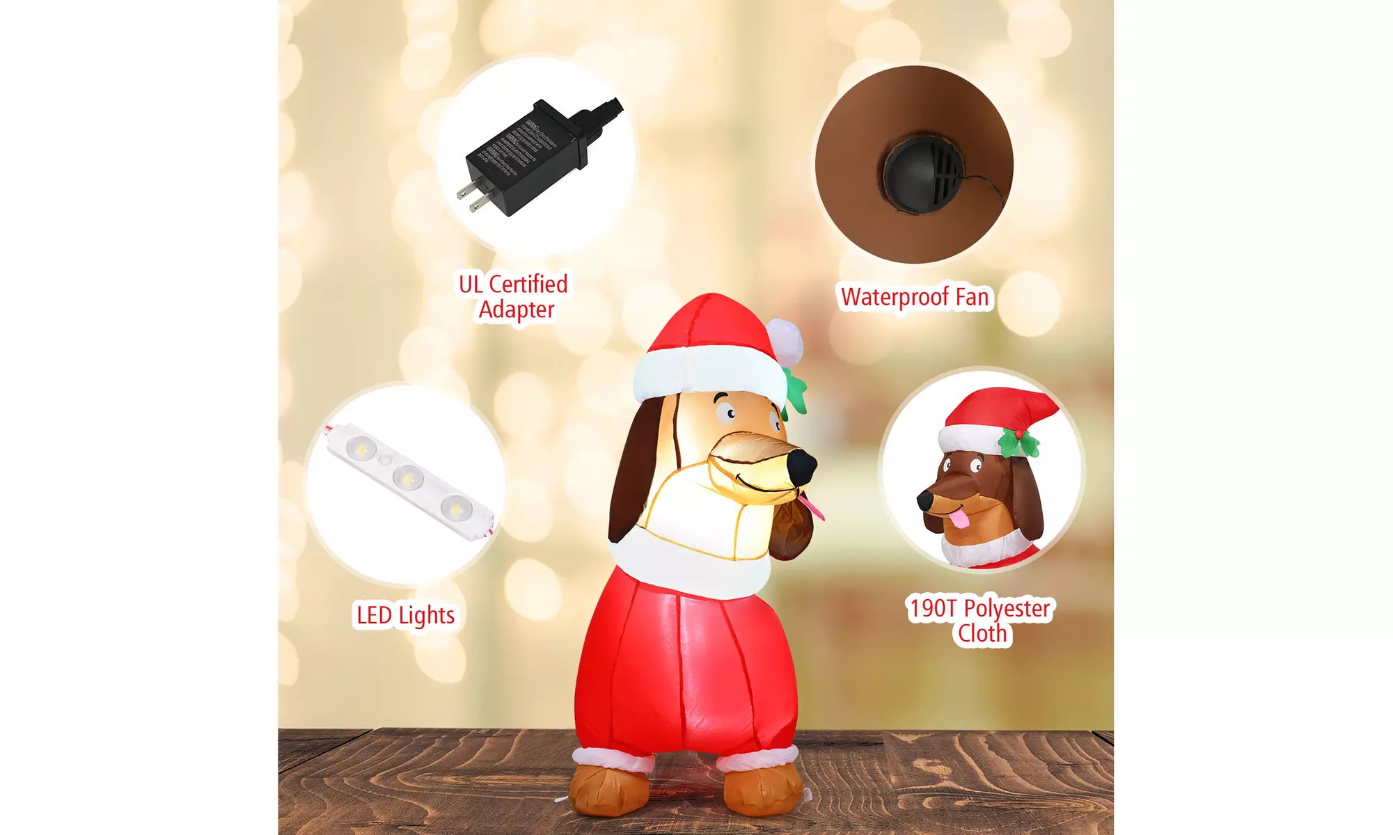 Costway 5 FT Inflatable Christmas Dog w/ LED Lights Blow Up