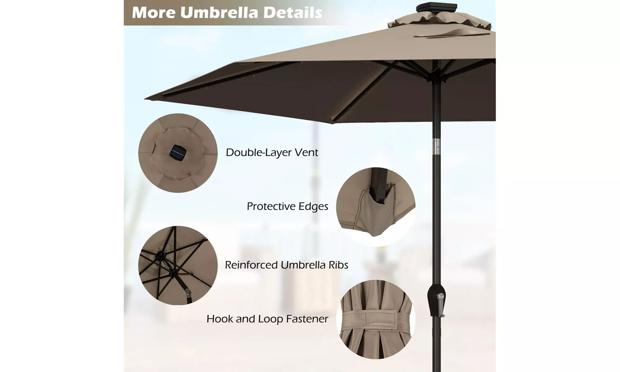 9ft. Patio Umbrella Solar LED Lights Steel Tilt with Crank
