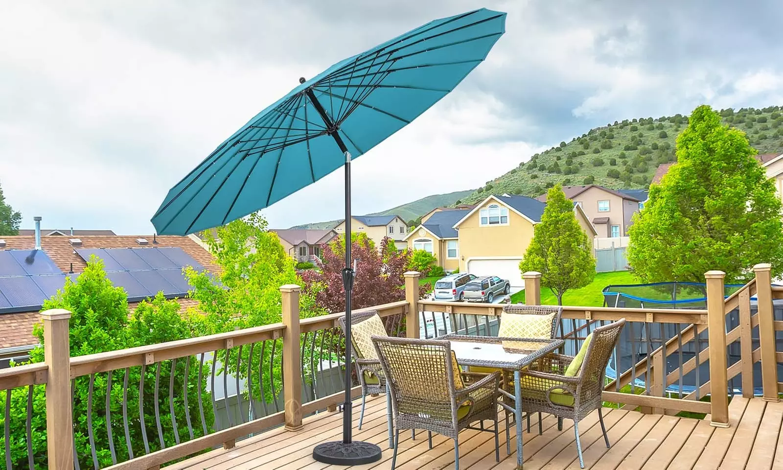 Costway 9 FT Round Patio Umbrella with Push Button Tilt & Crank Handle