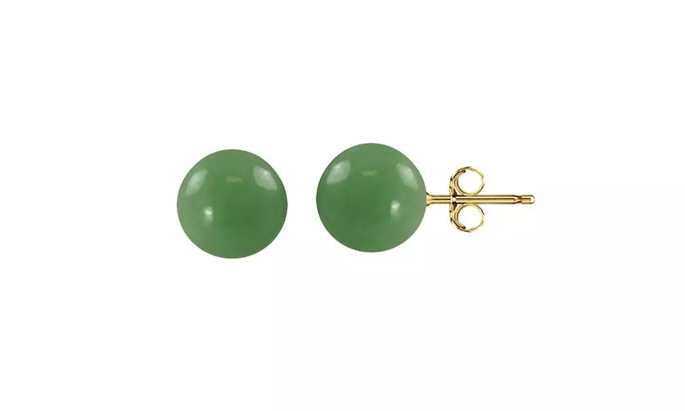Genuine Jade Gemstone Ball Stud Earrings in 14K Gold by Pori - Primary Image