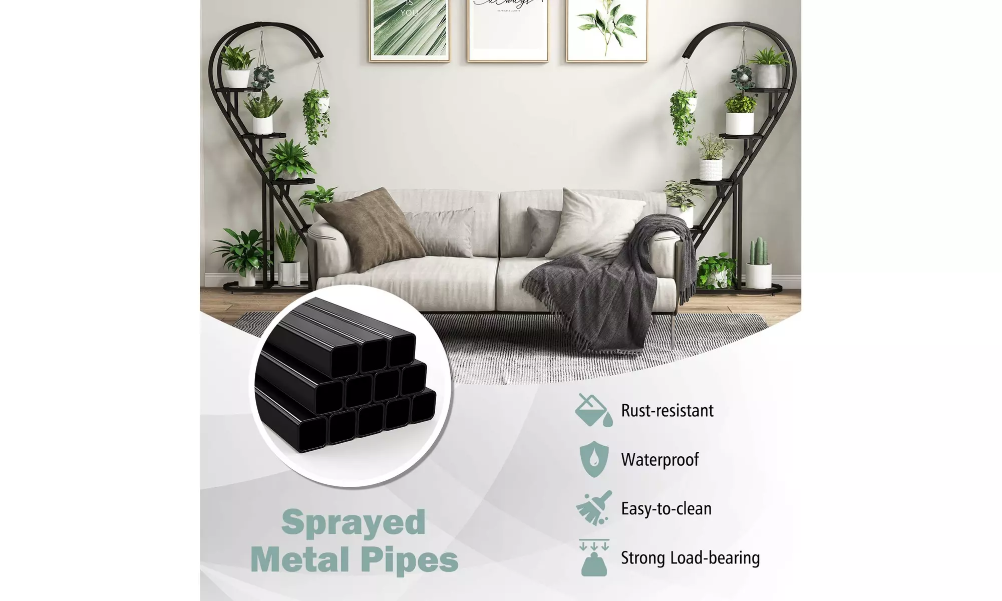 5 Tier Metal Plant Stand Heart-shaped Shelf w/ Hanging Hook for Multiple Plants