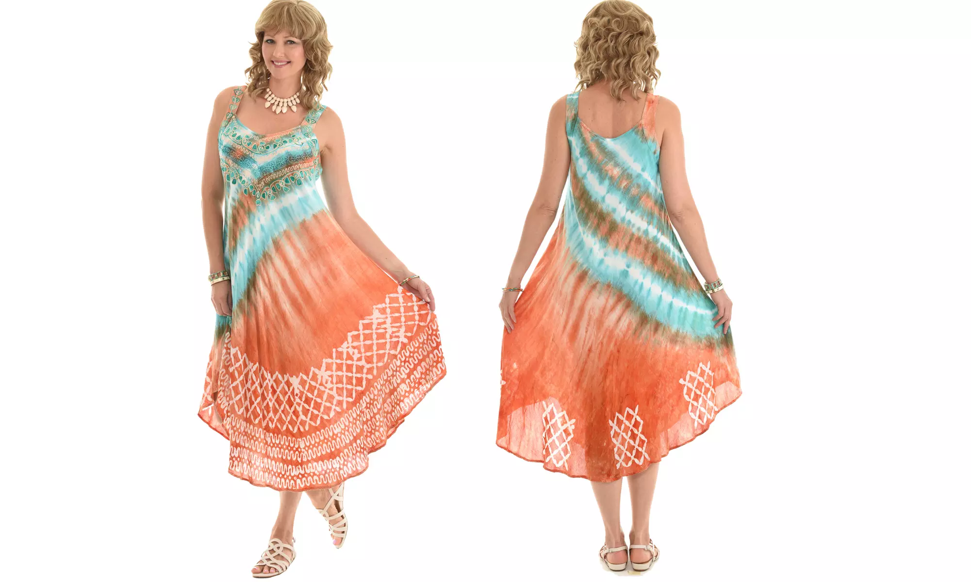 Women's Sleeveless Tie Dye Casual Midi Dresses(also in plus size)