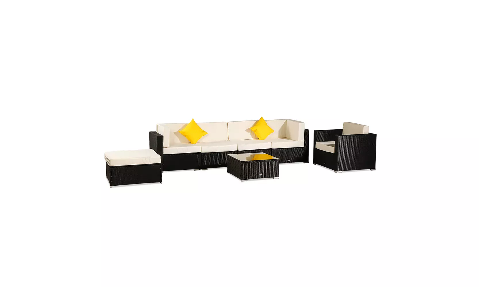 7 Pc Rattan Patio Furniture Set Garden Sofa with Yellow Cushions - Primary Image