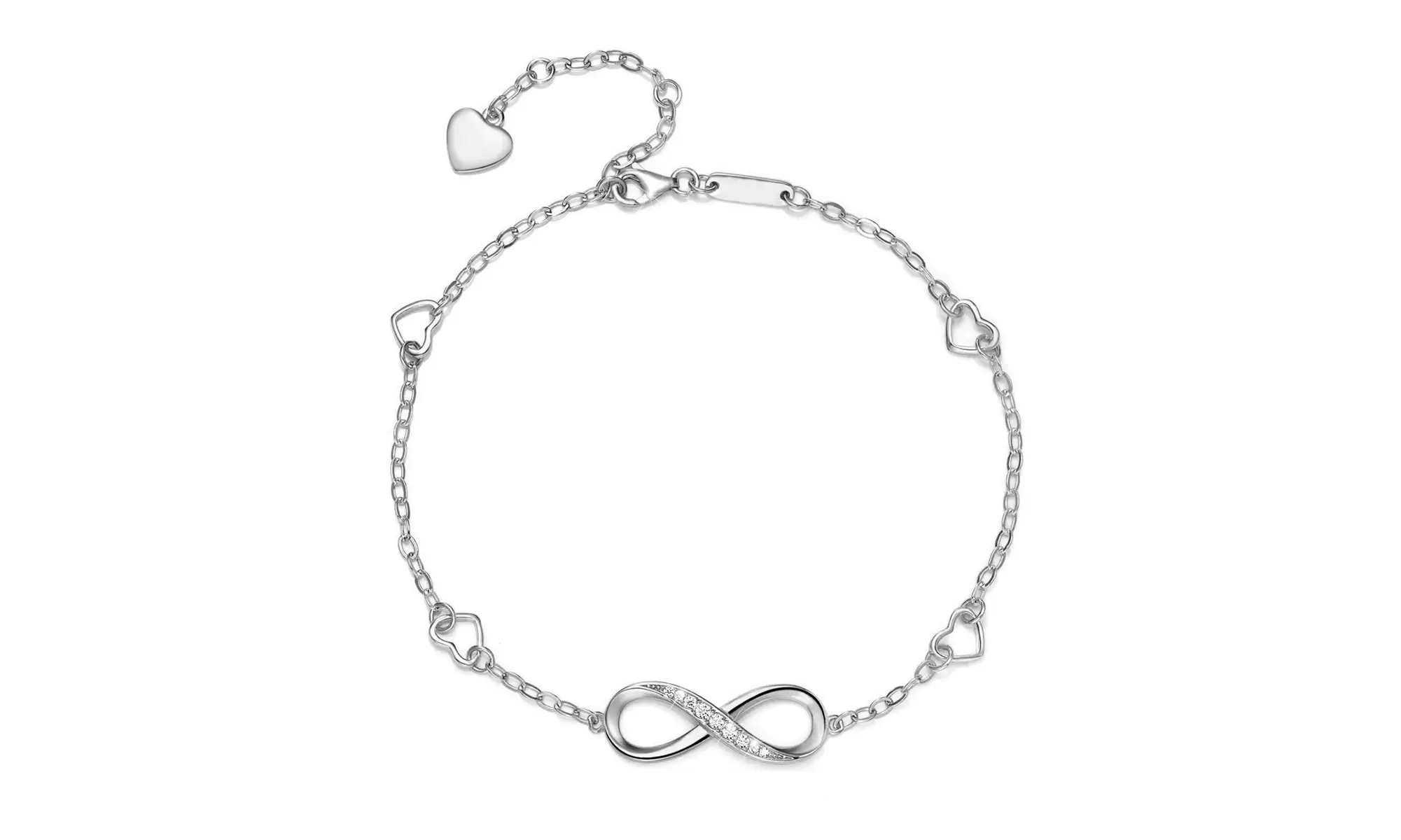 Rhodium Plated Brass CZ Infinity Symbol Anklet Fashion Jewelry for Women Girls