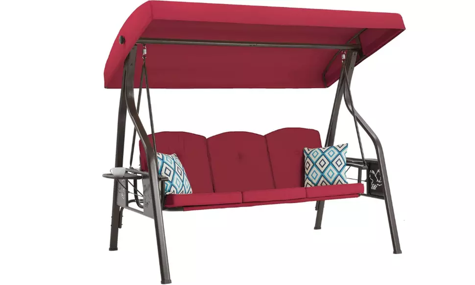 3-Seat Outdoor Porch Swing with Stand  with Canopy Pillows and Cup Holder