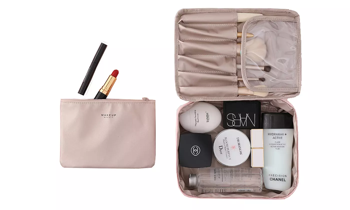 2 Pieces Travel Makeup Bag Toiletry Bag Large Cosmetic Bag with Inner Pouch