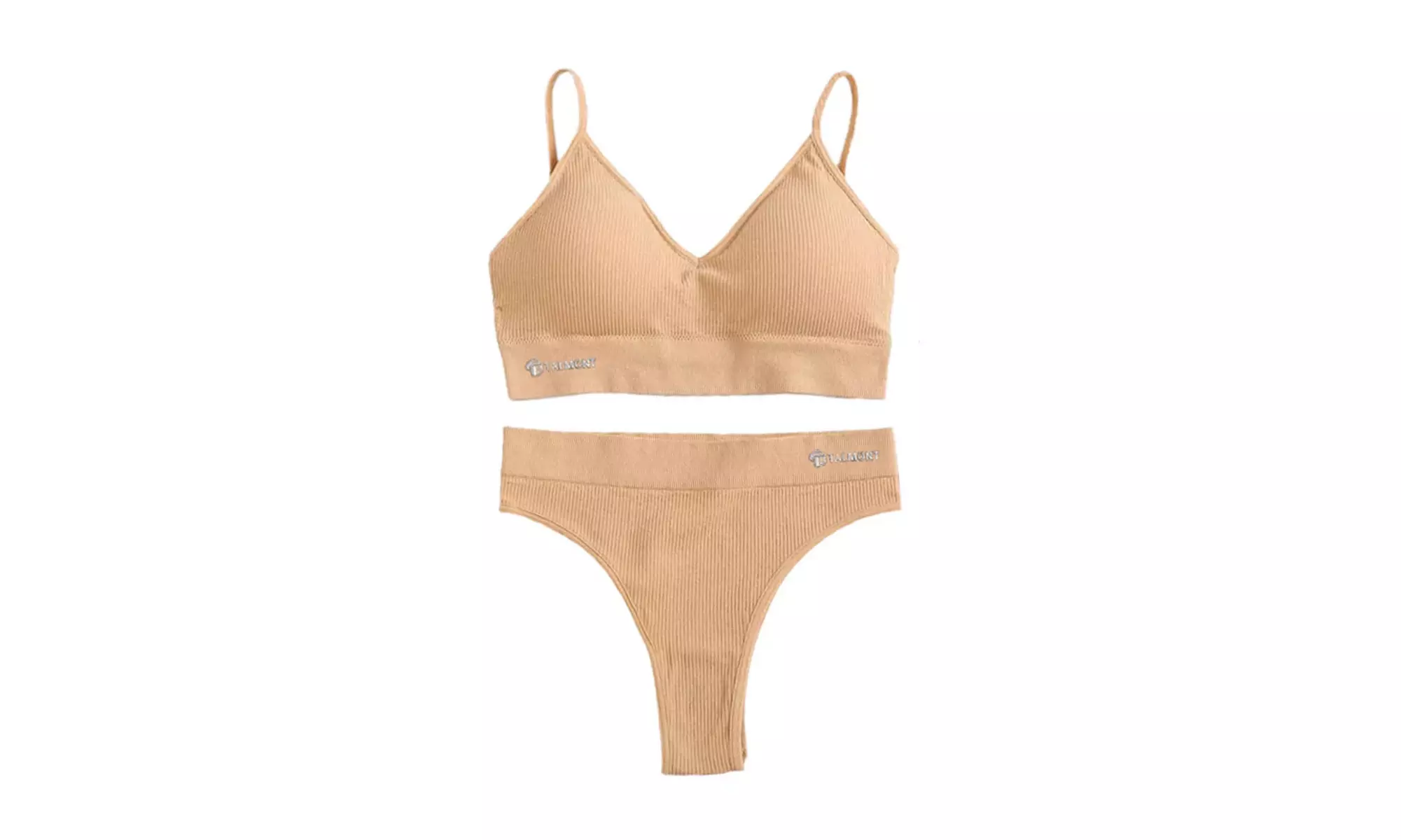 Talmont Seamless Ribbed Bra and Panty Set Soft Stretchy Lounge Lingerie