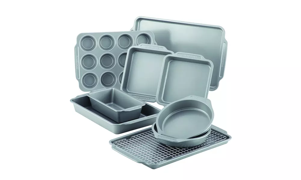 Farberware Nonstick Bakeware 10pc Set w Cooling Rack Gray - Primary Image