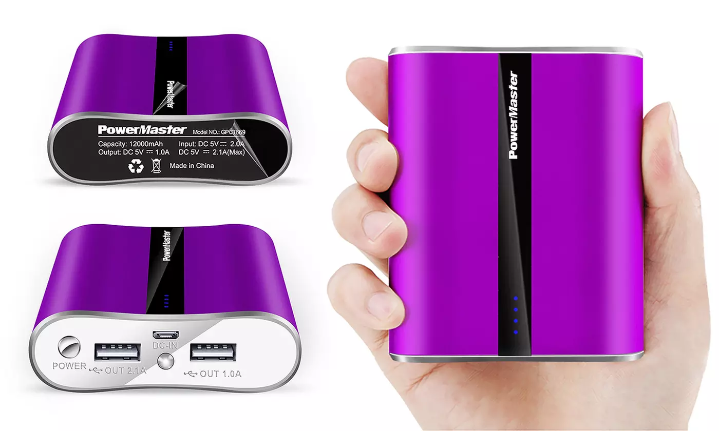 PowerMaster 12,000mAh LED Dual-USB Power Bank