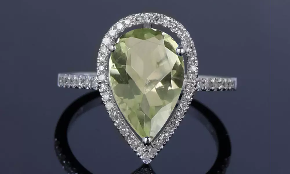 4.00 CTTW Genuine Prasiolite Gemstone Pear Cut Ring
