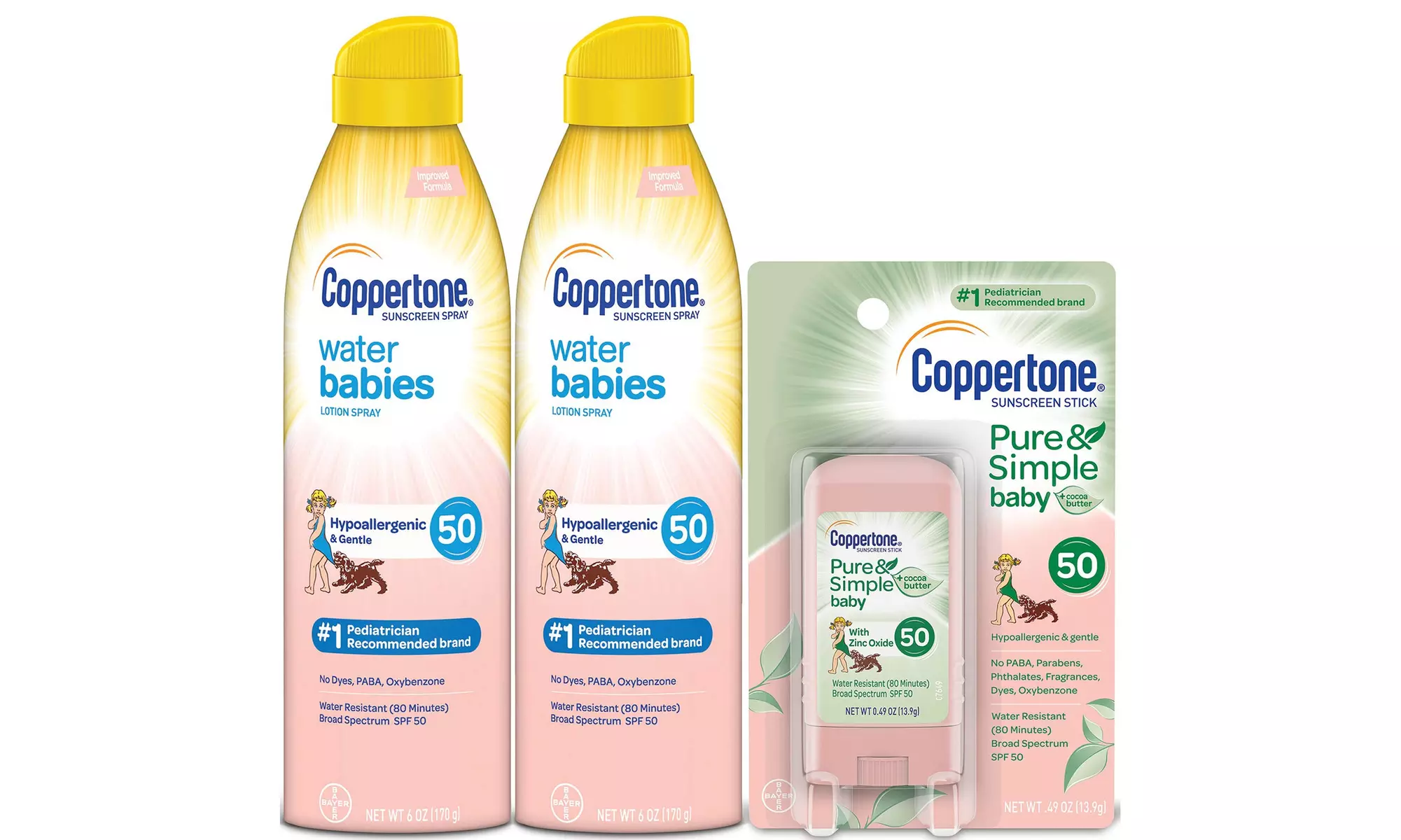 Coppertone WaterBabies SPF50 Sunscreen Spray & Stick, 2pk Spray & Stick - Primary Image