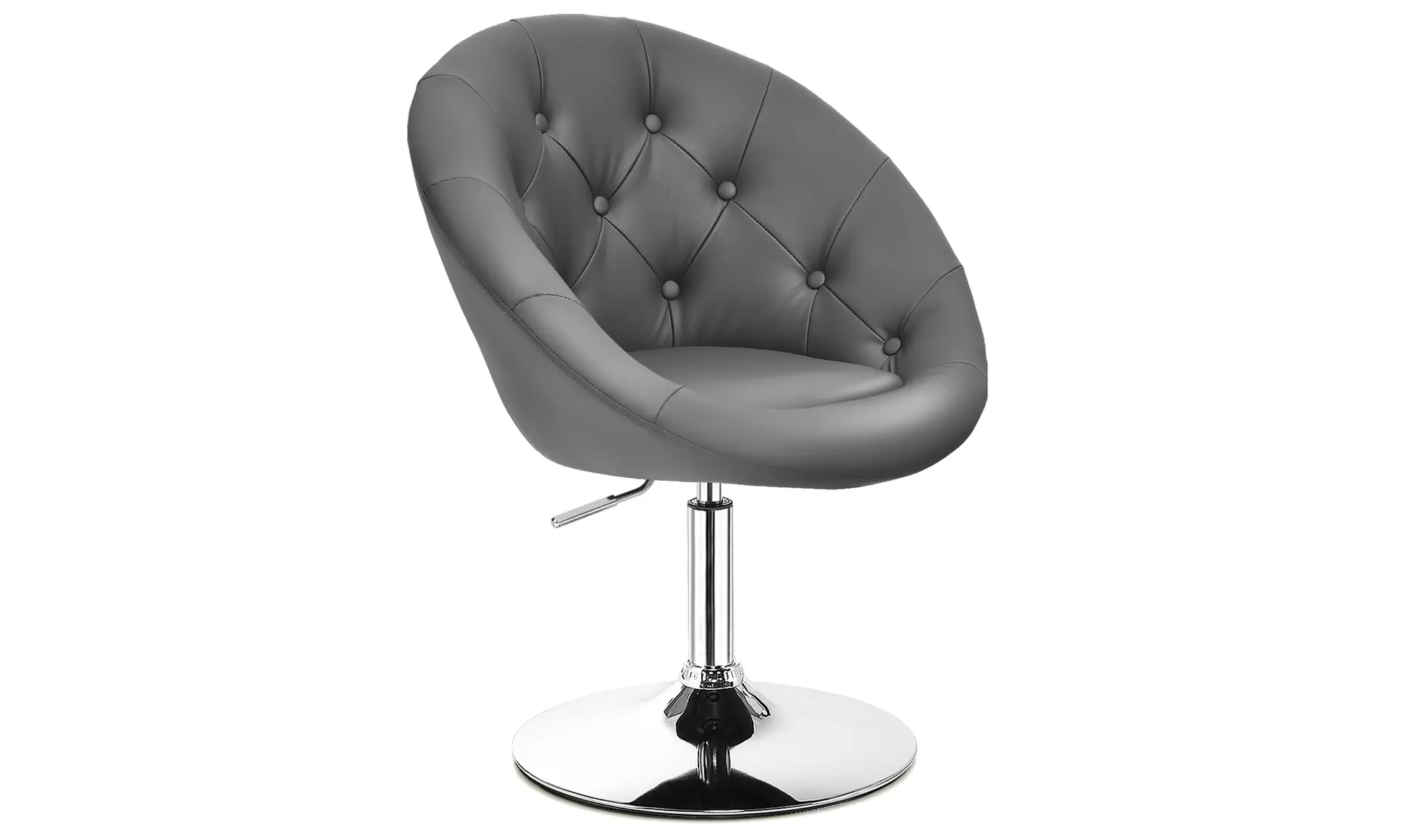 Costway Adjustable Bar Stool Swivel Vanity Accent Chair w/Round Tufted Back Grey - Primary Image