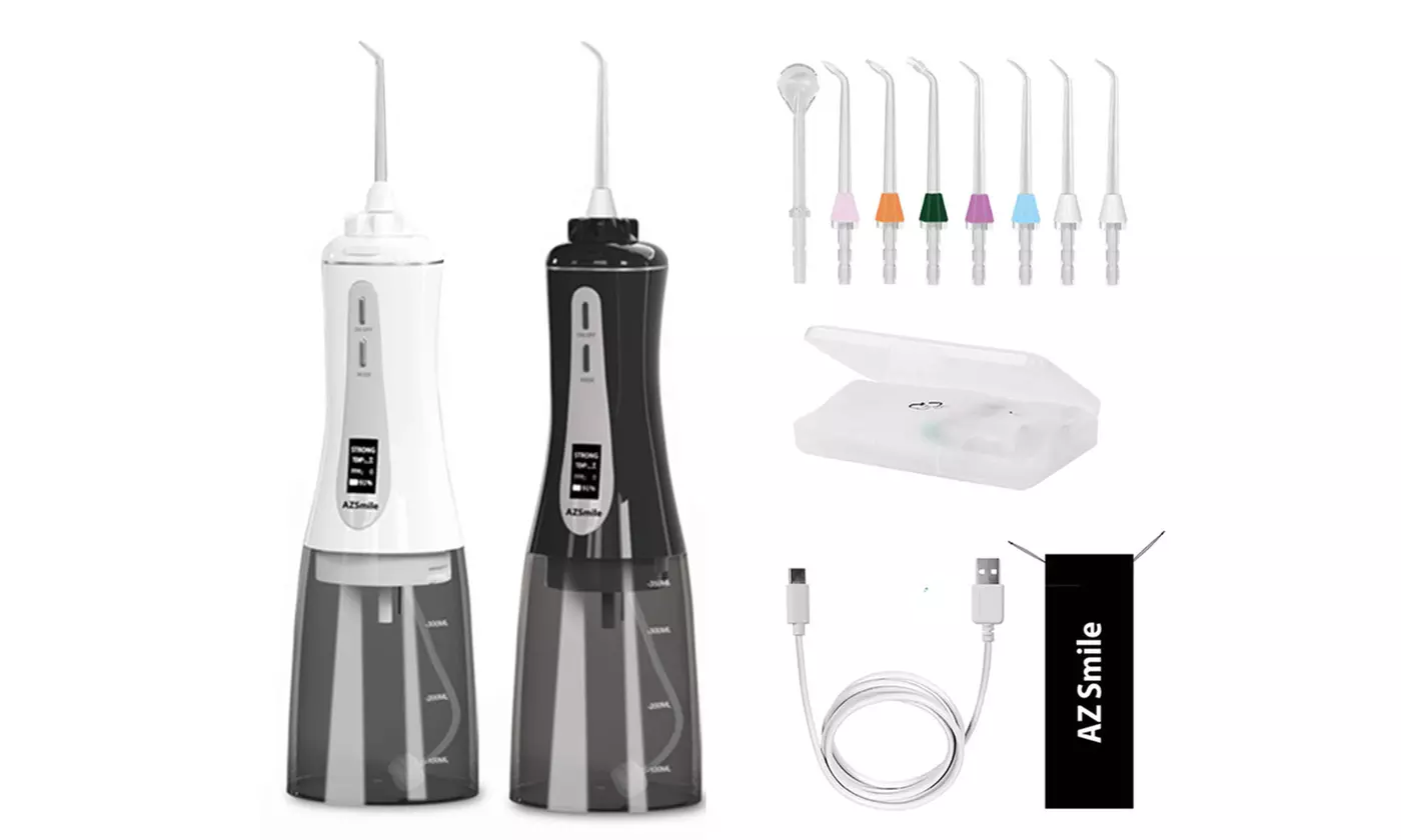 AZ Smile Water Flosser With 8 Tips 350ml Protable and USB Rechargeable - Primary Image