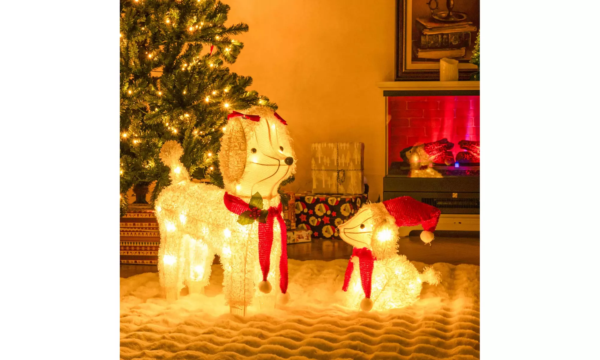 Costway Lighted Christmas Reindeer and Sleigh Set Dachshund Bear Penguin Decor