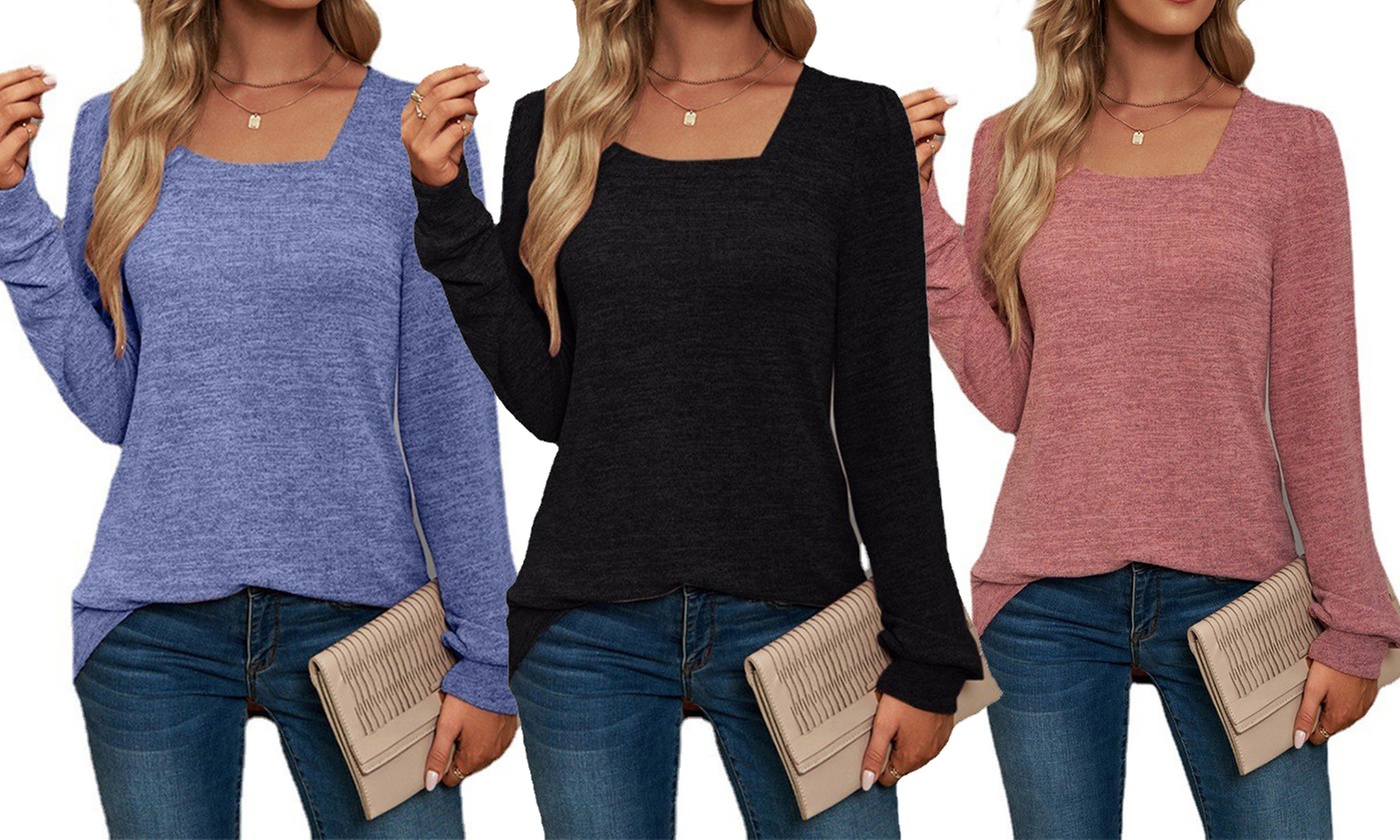 Womens Tunic Tops Leggings Neck Puff Sleeve Shirts Casual Fall Sweatshirts 