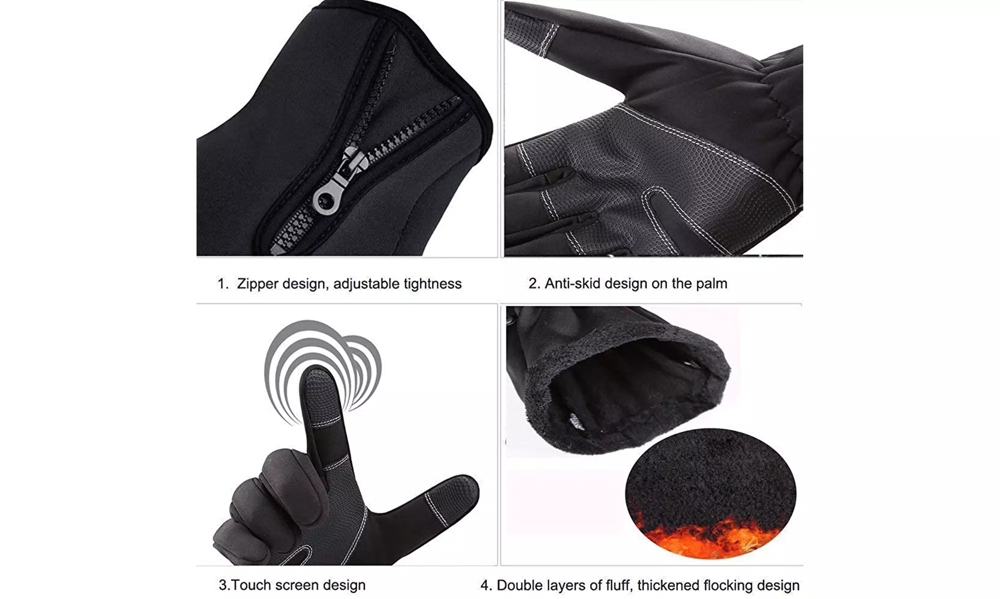 2 Pair Women Men Winter Touch Screen Gloves Windproof Waterproof Thermal Gloves