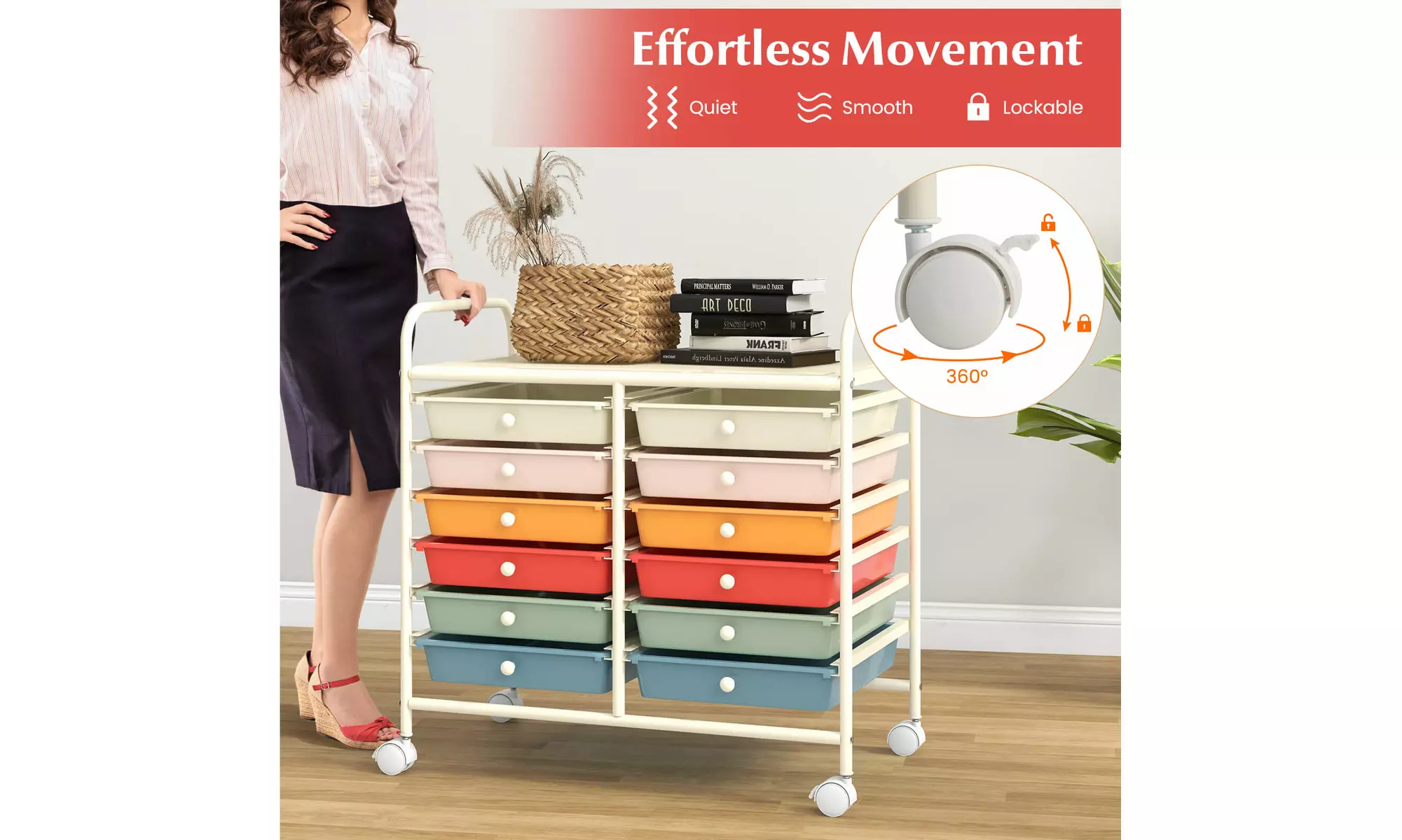 Costway 12 Drawers Rolling Cart Storage Scrapbook Paper Studio Organizer Bins