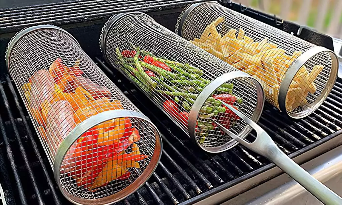iMounTEK Two-Pack 360-Degree Rolling Stainless Steel Grill Basket
