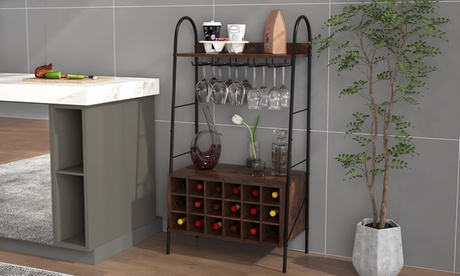 Costway Industrial Rack Freestanding Bottle Holder With Stemware Holder