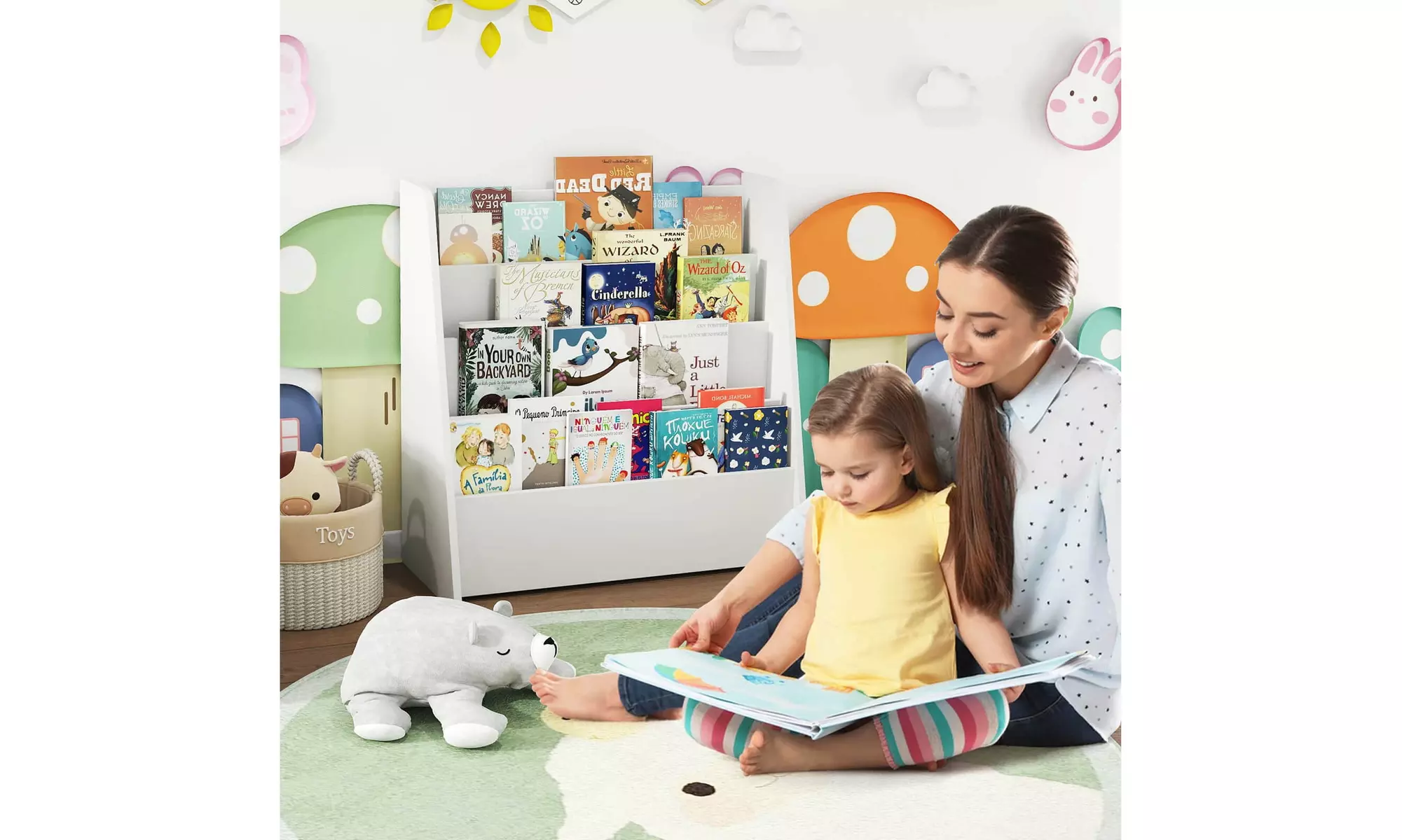 Costway 4-tier Kids Wooden Bookshelf Toddlers Book Rack with Deep Shelves
