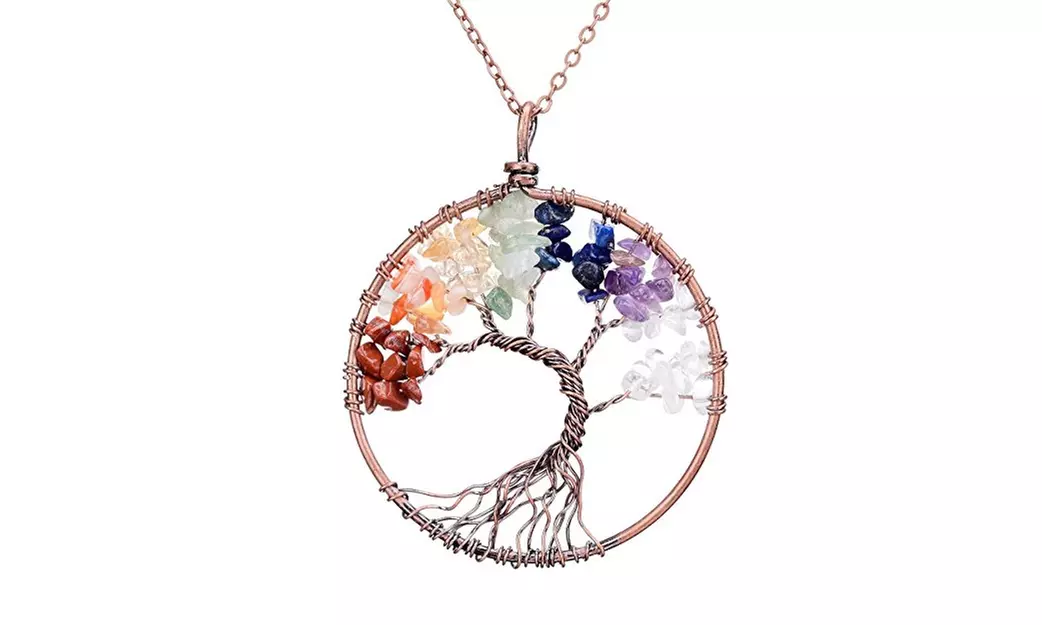 Handmade Gemstone Chakra Tree of Life Pendant Necklace