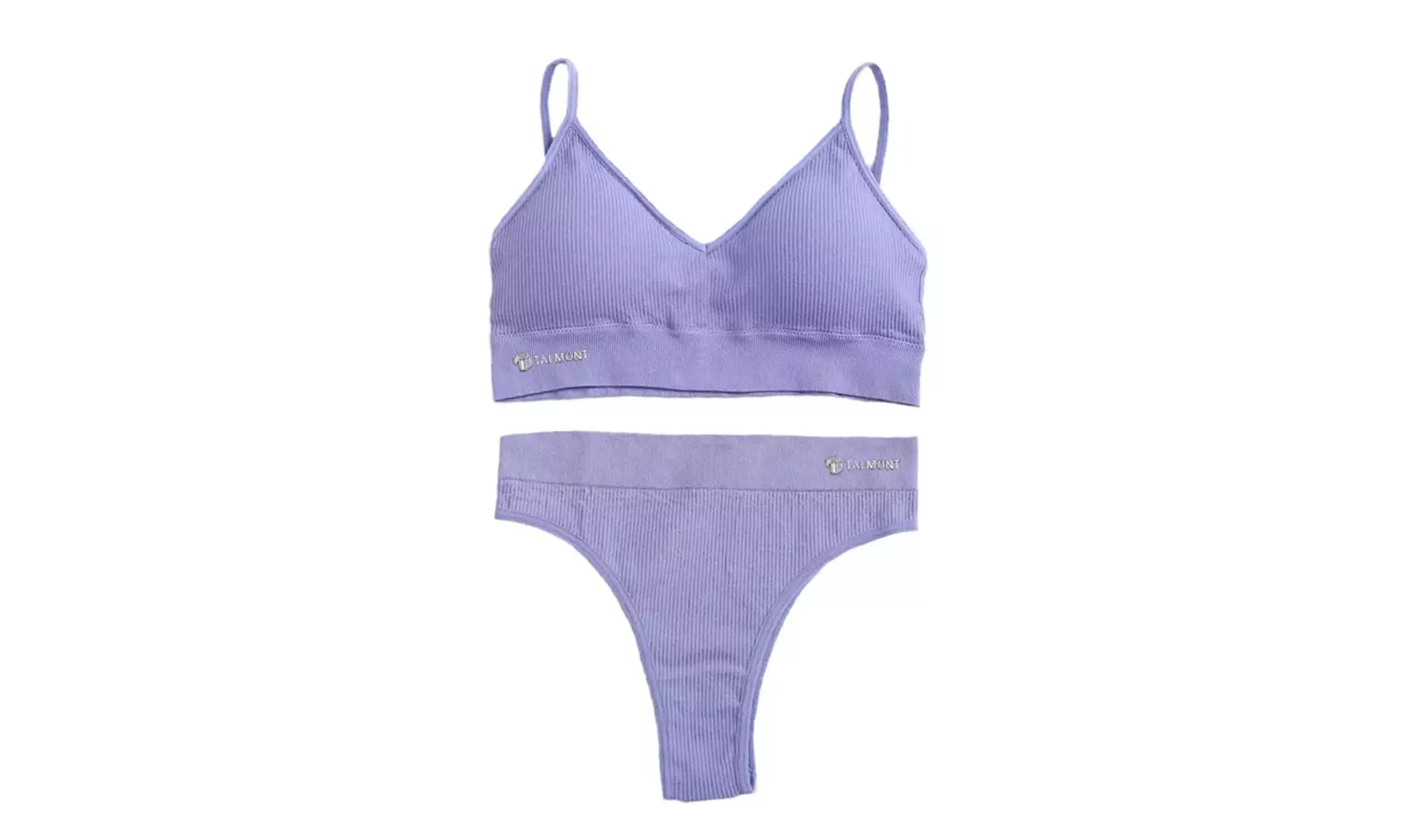 Talmont Seamless Ribbed Bra and Panty Set Soft Stretchy Lounge Lingerie