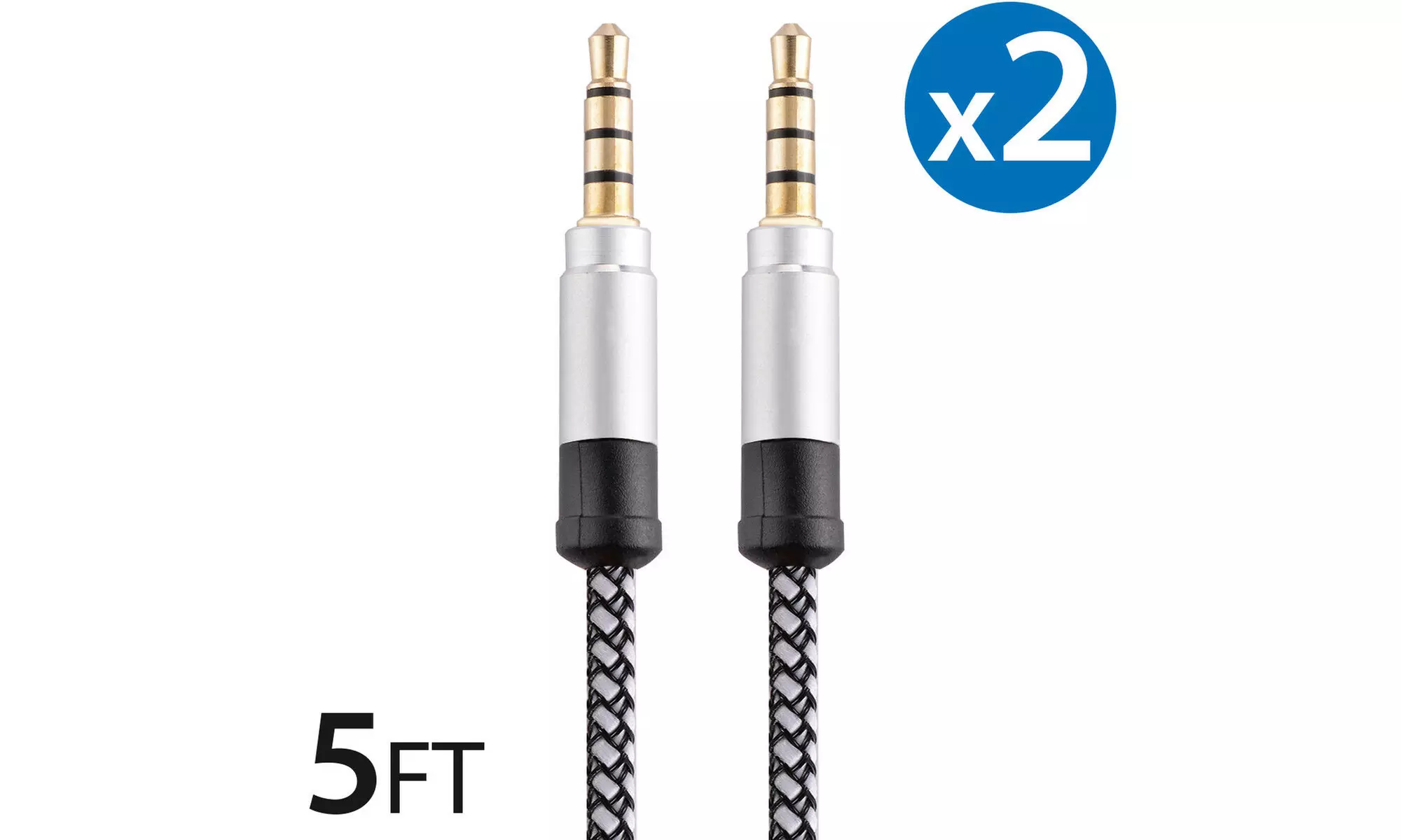 (2-Pack) 3.5mm Male to Male Stereo Audio AUX Cable Cord For PC iPod CAR iPhone - Primary Image
