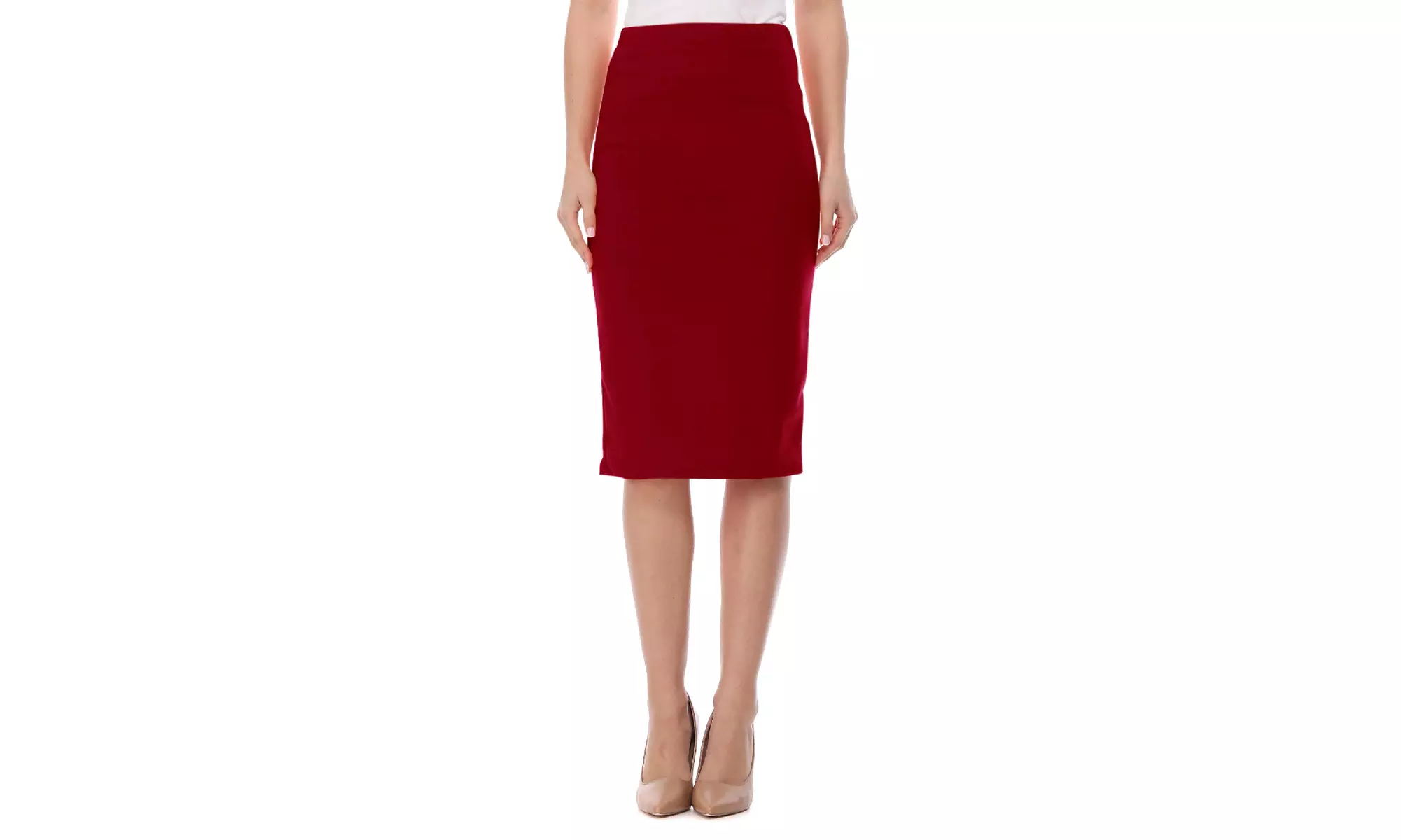 Women's Elastic High Waist Stretch Comfy Office Work Wear Solid Midi Skirt S-3XL