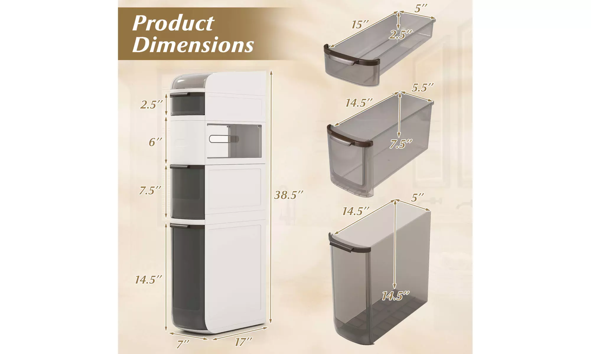 Costway Narrow Bathroom Storage Cabinet with Drawers Tissue Box Wheels