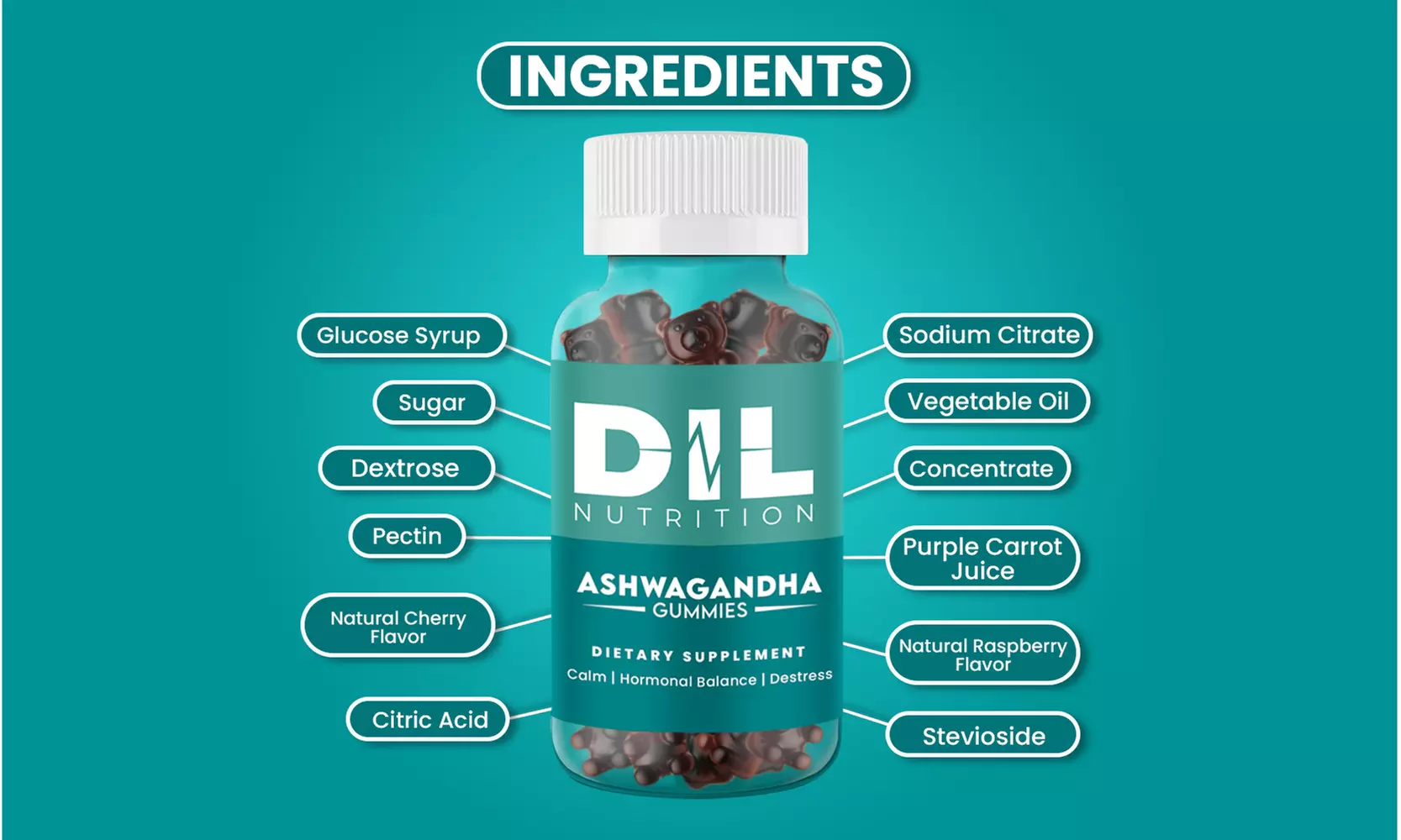 Dil Nutrition Ashwagandha Gummies for Calm, Balance, Destress (40 gummies)