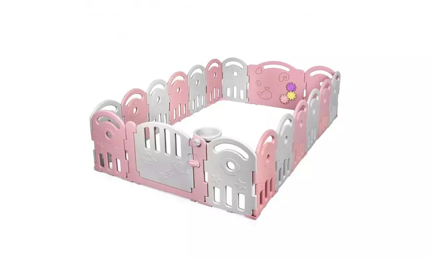 18-Panel Baby Playpen with Music Box & Basketball Hoop-Pink - Primary Image