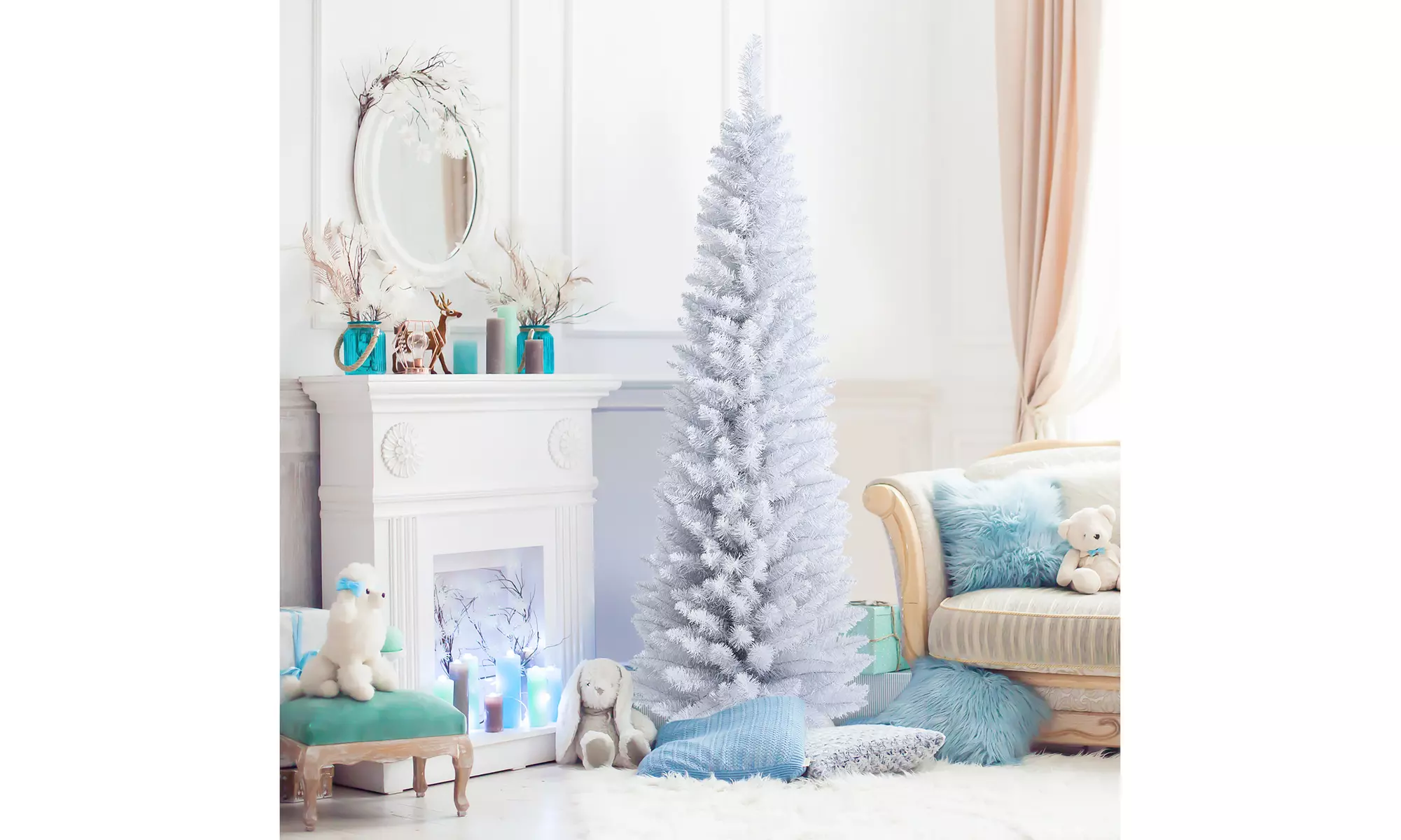 Costway 6ft Unlit Artificial Slim Pencil Christmas Tree with Metal Stand White - Primary Image