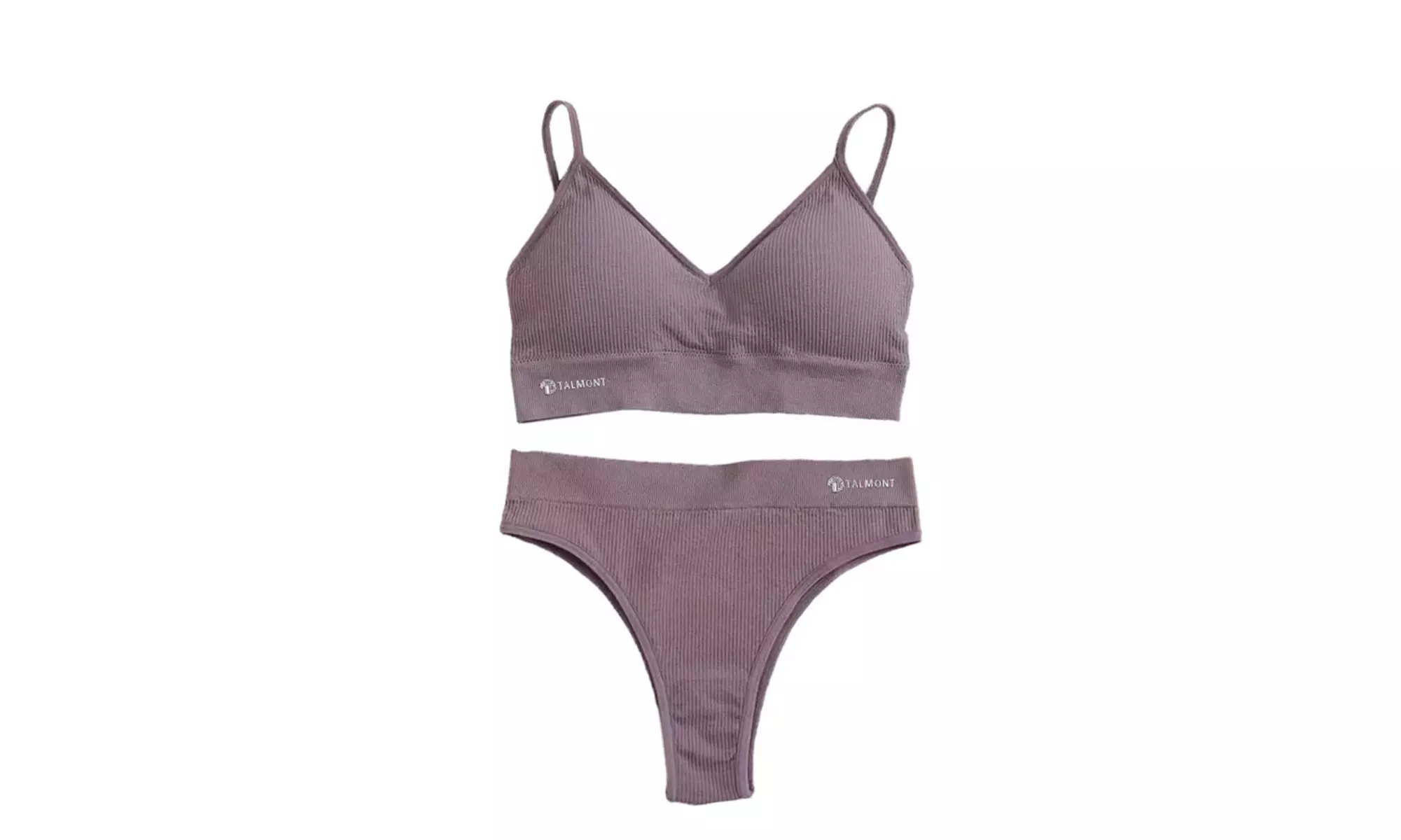 Talmont Seamless Ribbed Bra and Panty Set Soft Stretchy Lounge Lingerie