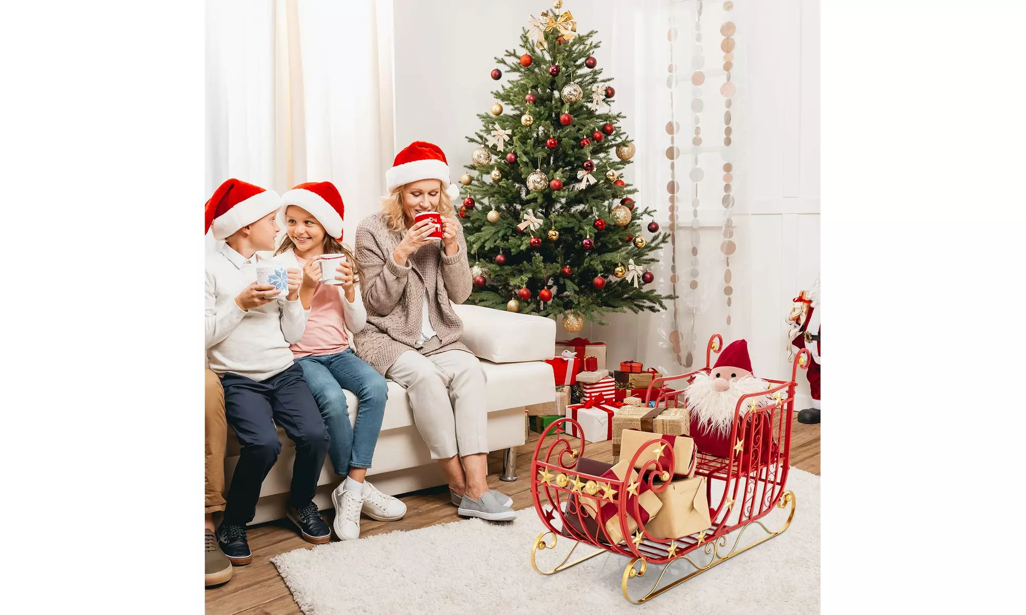 Costway Red Santa Sleigh w/ Large Cargo Area Gifts Metal Christmas Holiday Decor