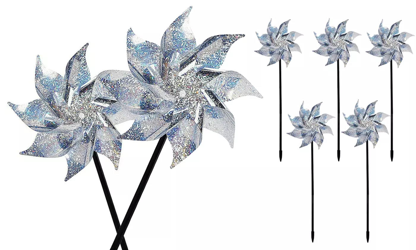 5 Pack Reflective Pinwheels with Stakes Sparkly Pin Wheel Pests Bird Repellent - Primary Image