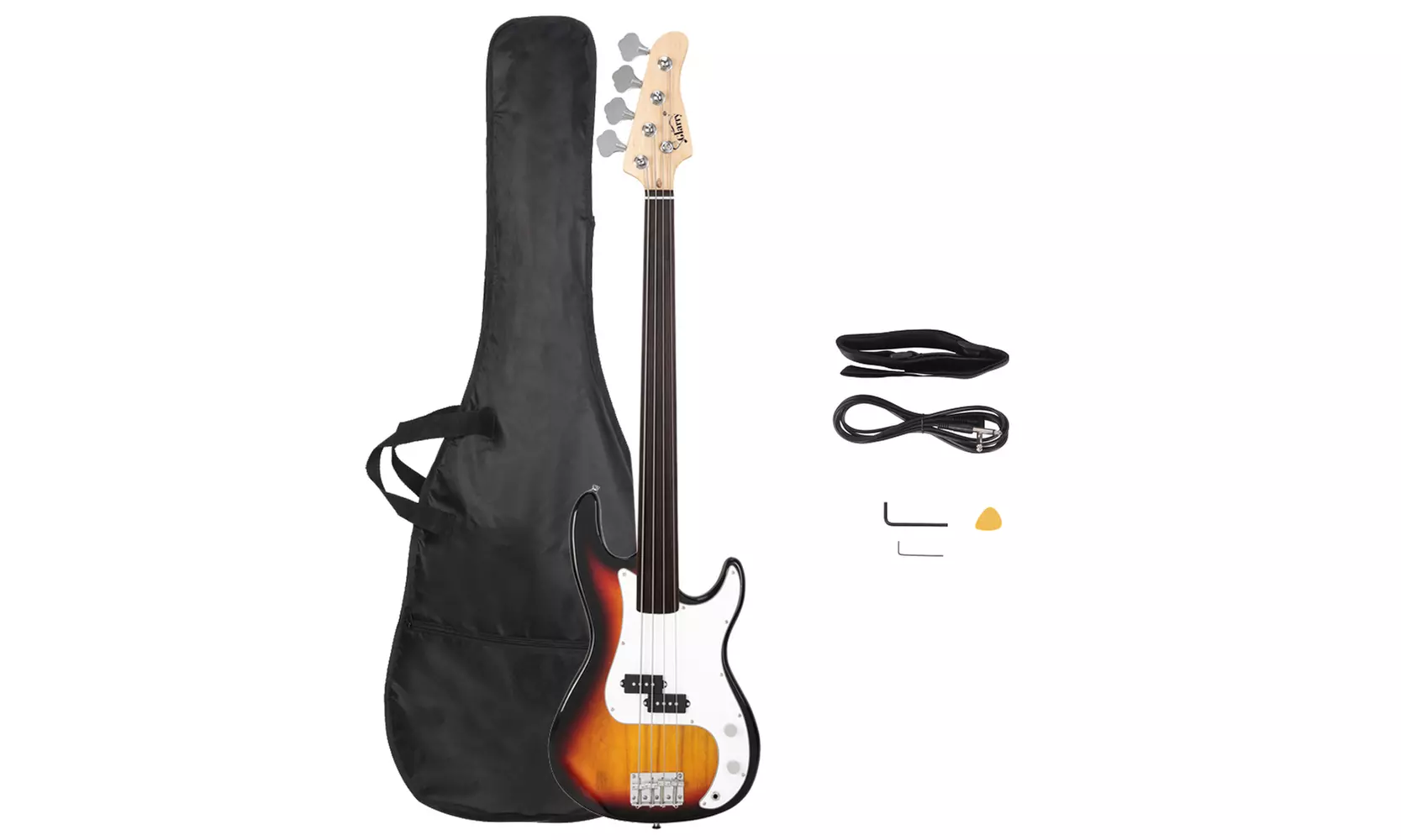 Glarry Fretless Electric Bass Guitar Full Size 4 String Burlywood/Sunset Color - Primary Image