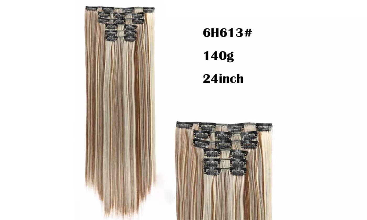 16 clips Long Straight Synthetic Hair Extensions Clips High Temperature Fiber