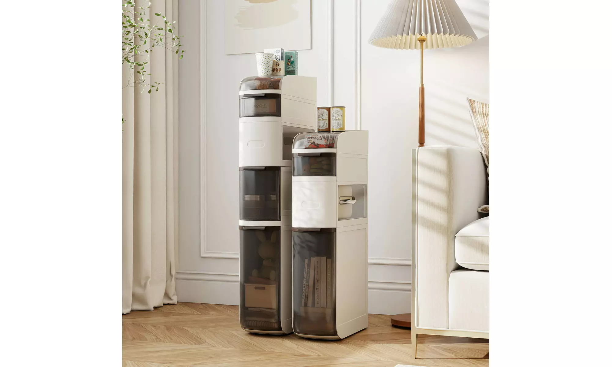 Costway Narrow Bathroom Storage Cabinet with Drawers Tissue Box Wheels