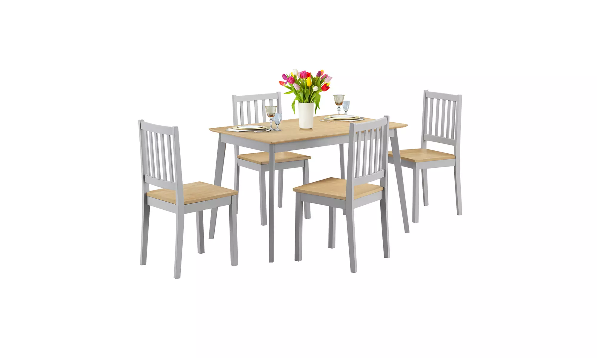 5 Pcs Mid Century Modern Dining Table Set 4 Chairs w/Wood Legs Kitchen Furniture - Primary Image
