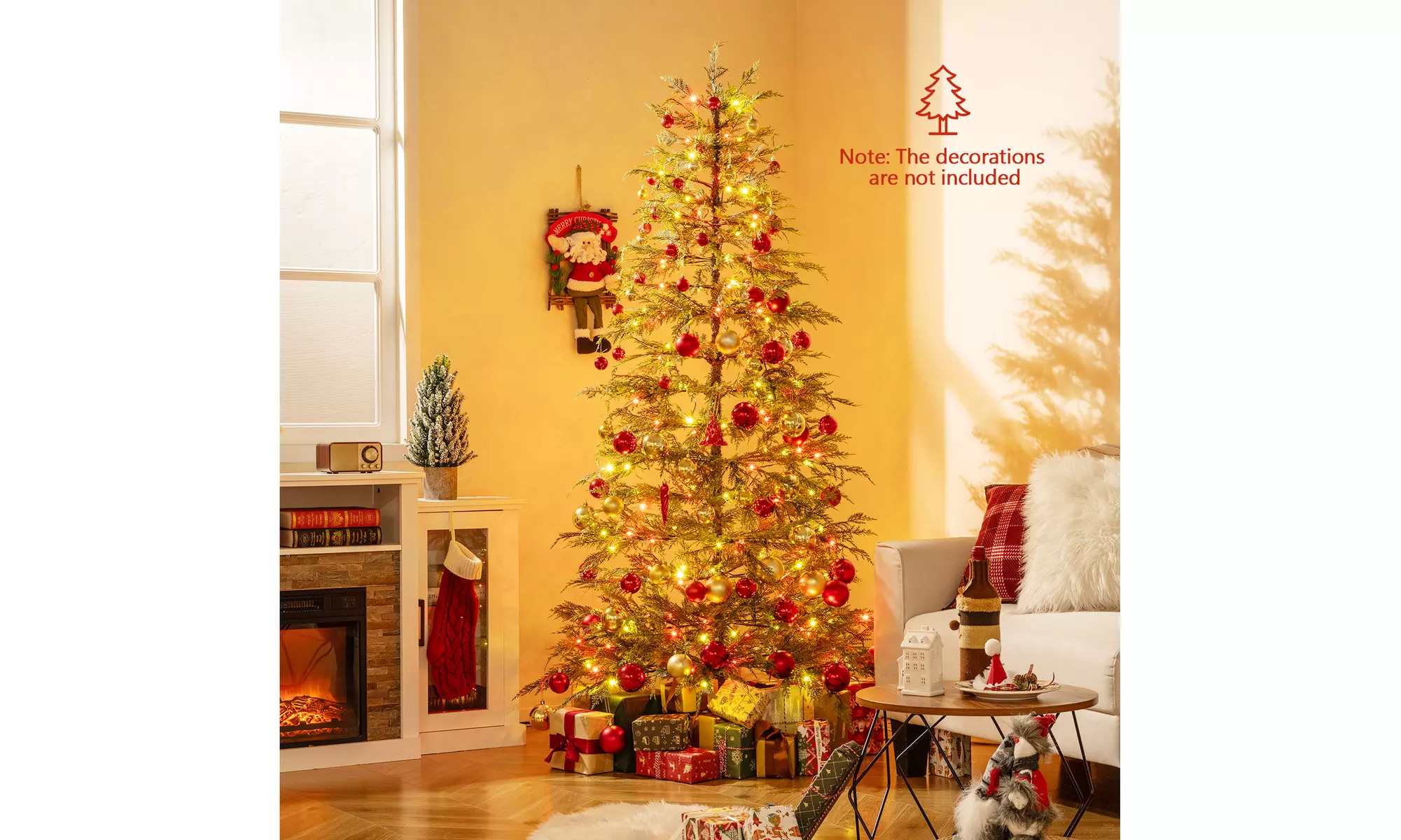 Costway Pre-Lit Artificial Christmas Tree with Branch Tips | Warm White LED Lights | Easy Setup & Home Decor