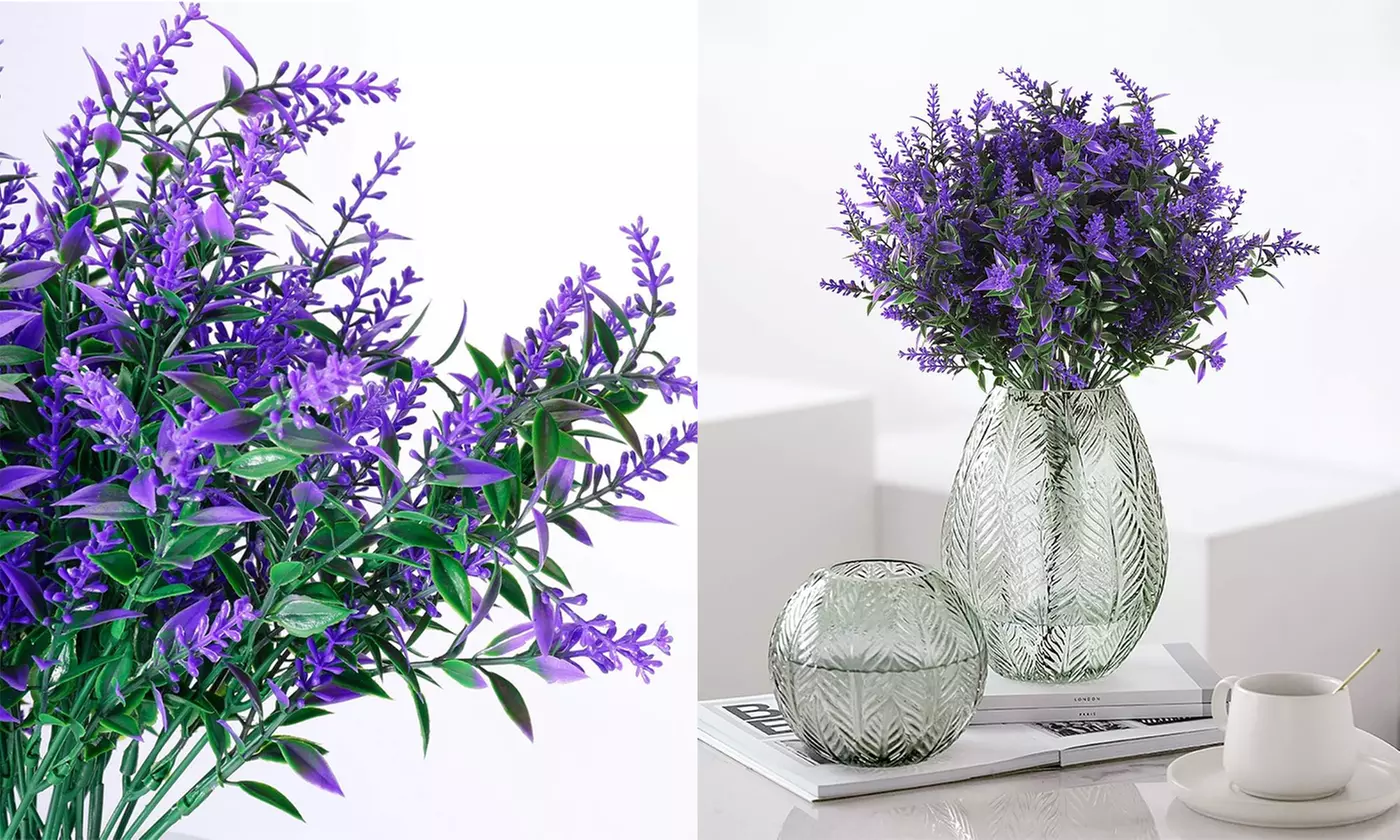 ItBelongs2U 8-Pack UV Resistant Artificial Lavender Flowers Faux Plastic Plants