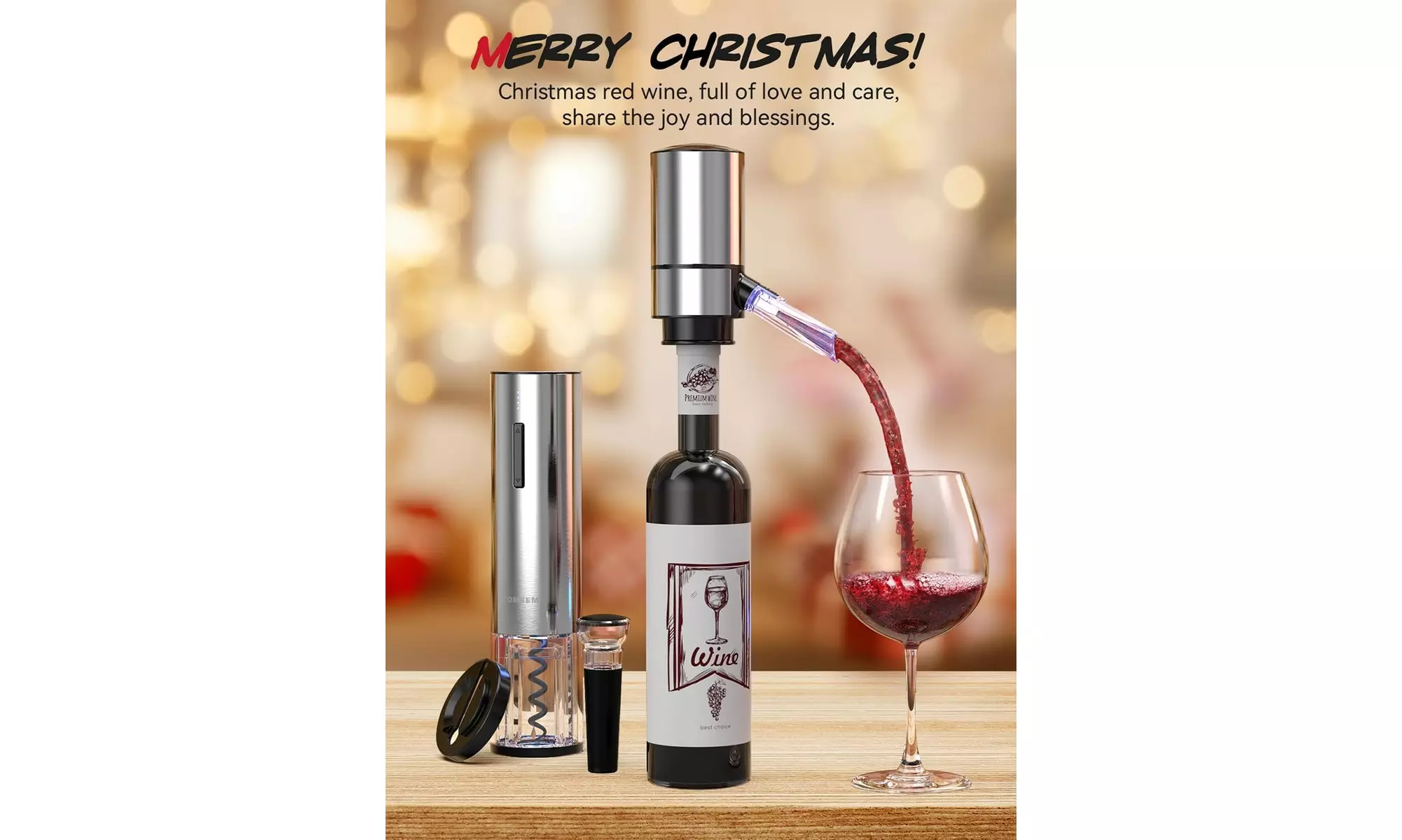 Tomeem Electric Wine Opener Gift Set with Aerator, Stoppers & Foil Cutter