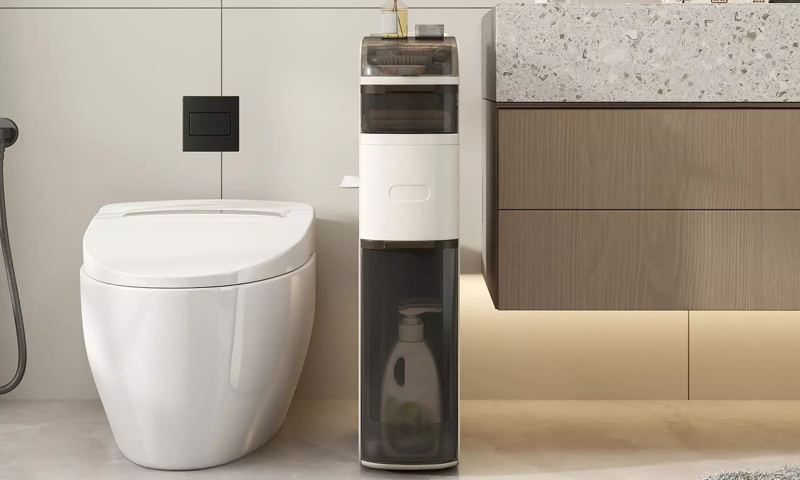 Costway Narrow Bathroom Storage Cabinet with Drawers Tissue Box Wheels